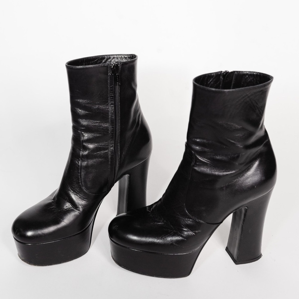 Saint Laurent Leather Platform Ankle Boots, size 37